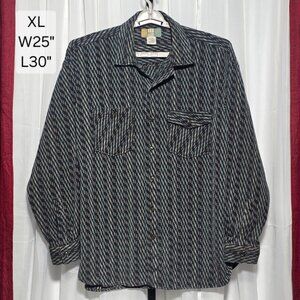 City Streets Shirt Mens XL Black Blue Diagonal Stripe Heavy Cotton Button Up Vin